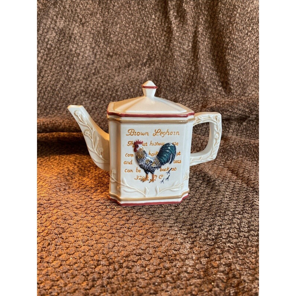 Rooster Teapot with Brown Leghorn and Cuckoo Maran